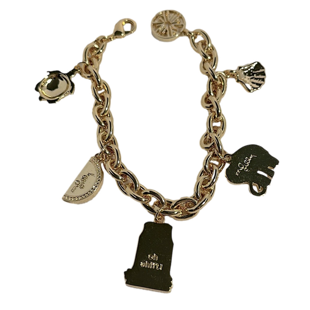 Lilly Pulitzer Gold Charm Bracelet Elephant Shell Dress Dangle Limited Ed. - EUC - Picture 2 of 2